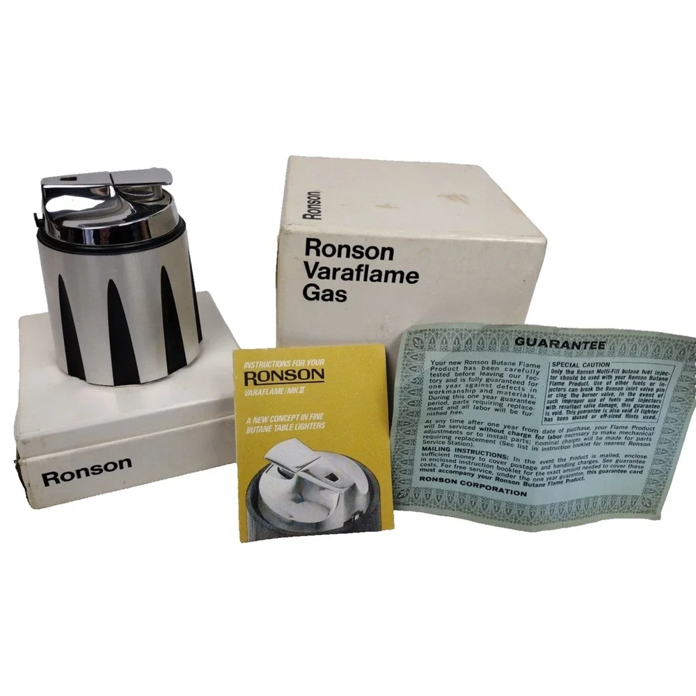 Ronson 1950's? Butane Lighter Fine TableDesk Varaflame MCM Art Deco MK2 Untested